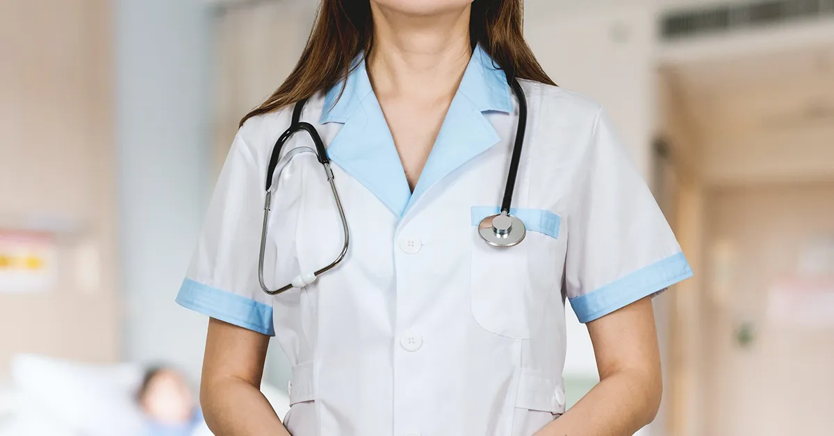 female doctor with stethoscope around her neck