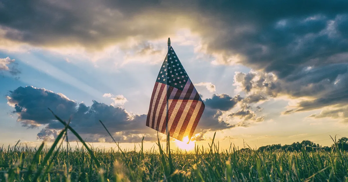 small usa flag mounted on the ground