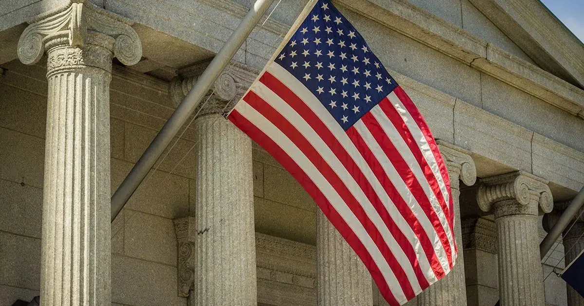 USA flag outside court